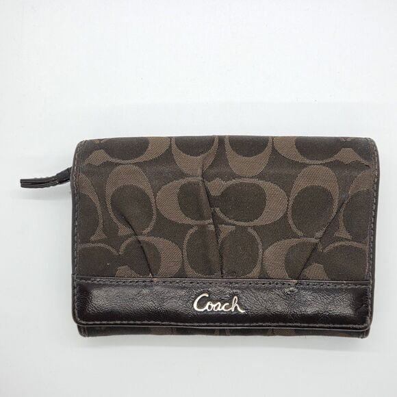 Coach Ashley Brown Signature Bi Fold Wallet Coin‎Cash Pouch